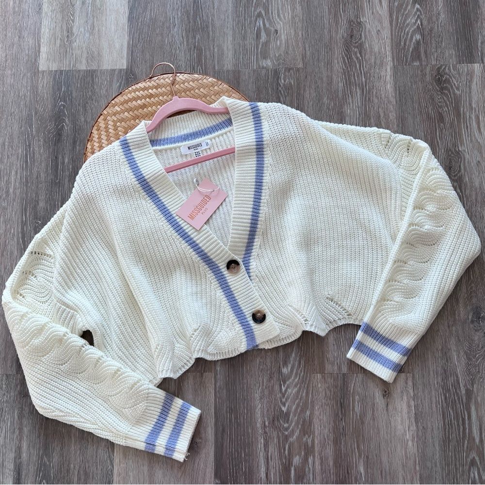 Nwt missguided preppy varsity cropped scalloped cardigan plus size 14‎